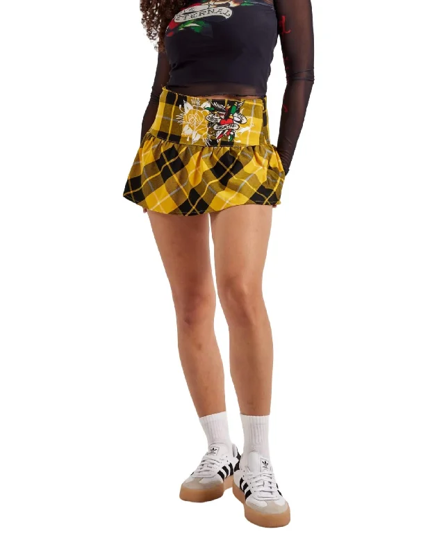 True Eagle Plaid Flare Mini Skirt In Yellow