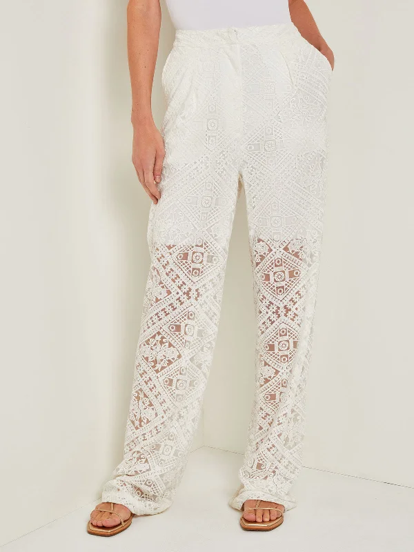 Button-Fly Straight Leg Pants - Lined Lace