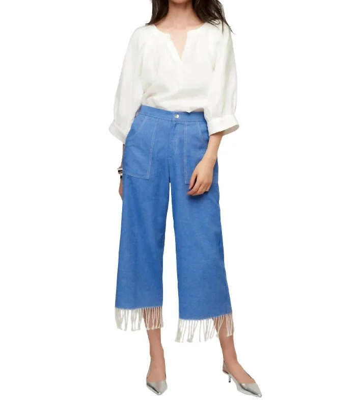 Cameron Fringe Pants In Chambray