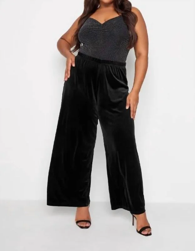 Velvet Wide Leg Pants In Black